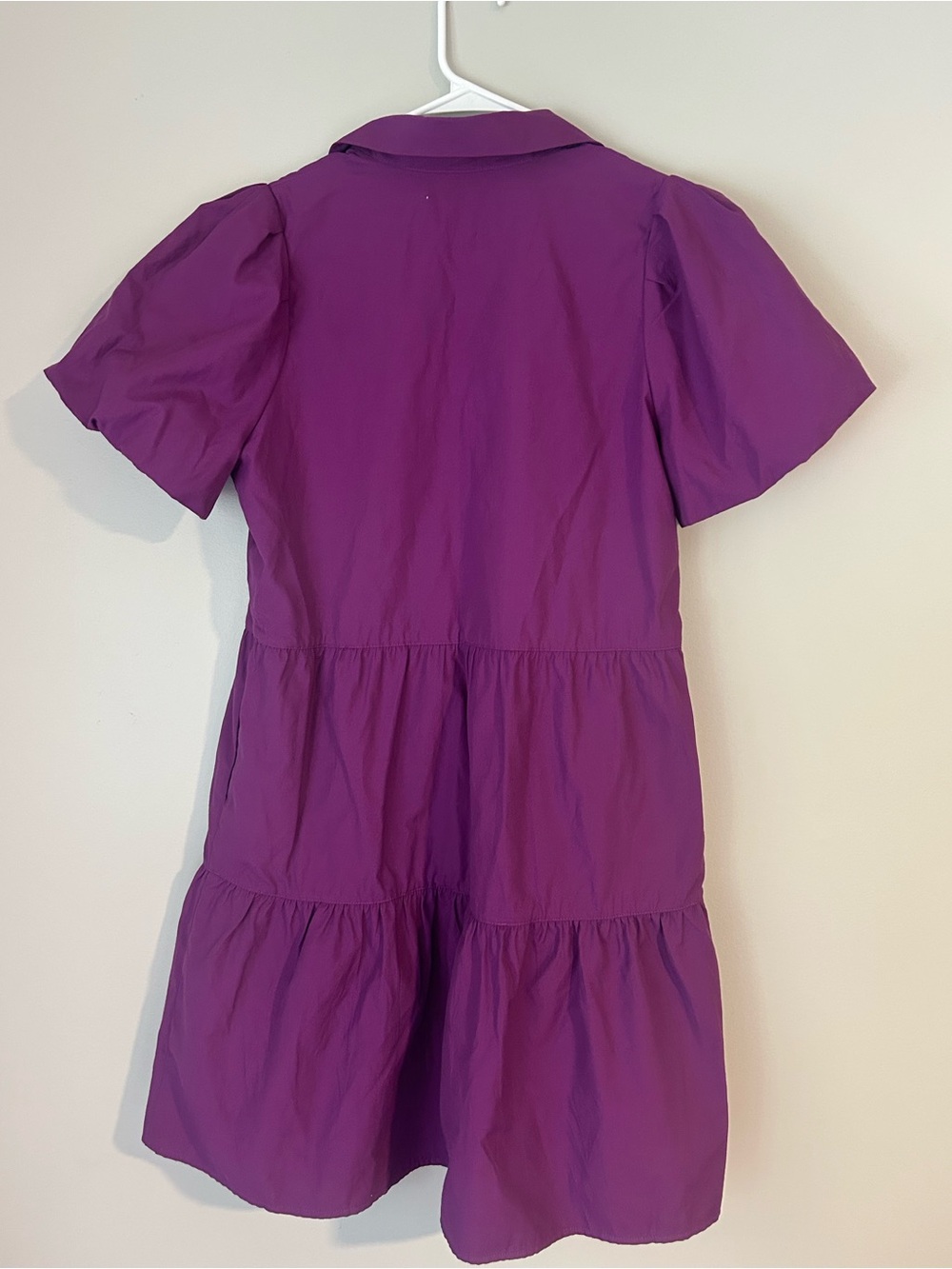 Brochu Walker Havana Mini Dress in Purple Cotton Blend Tiered Puff Sleeves Sz M - Picture 4 of 11